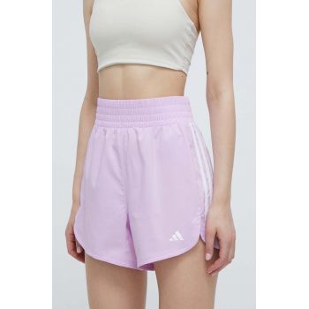 adidas Performance pantaloni scurți de antrenament Pacer culoarea violet, cu imprimeu, high waist, IS1665 ieftini