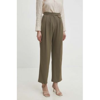 Answear Lab pantaloni femei, culoarea verde, lat, high waist