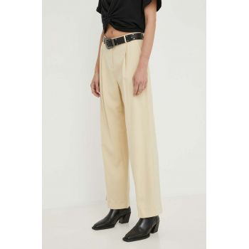 BA&SH pantaloni GONA femei, culoarea bej, drept, high waist, 1E24GONA