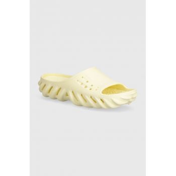 Crocs papuci Echo Slide femei, culoarea galben, cu platforma, 208170