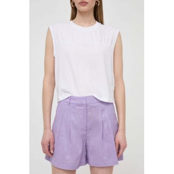Silvian Heach pantaloni scurti din in culoarea violet, neted, high waist