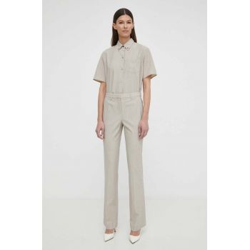 Theory pantaloni de lana culoarea bej, drept, high waist