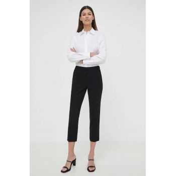 Theory pantaloni femei, culoarea negru, mulata, high waist