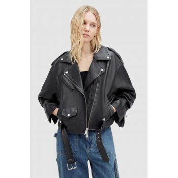 AllSaints geaca de piele DAYLE BIKER femei, culoarea negru, de tranzitie, WL557Z