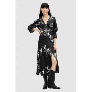 AllSaints rochie ANI IONA DRESS culoarea negru, midi, evazati, W003DA