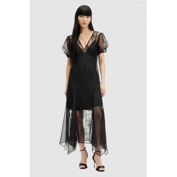 AllSaints rochie RAYNA LACE DRESS culoarea negru, maxi, evazati, WD574Z