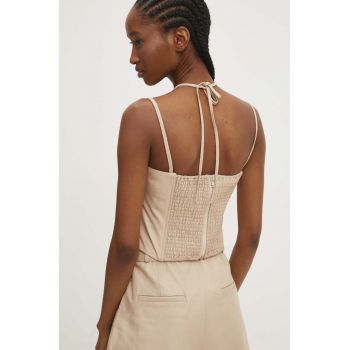 Answear Lab top din piele culoarea bej, neted
