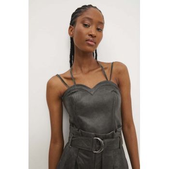 Answear Lab top din piele culoarea gri, neted