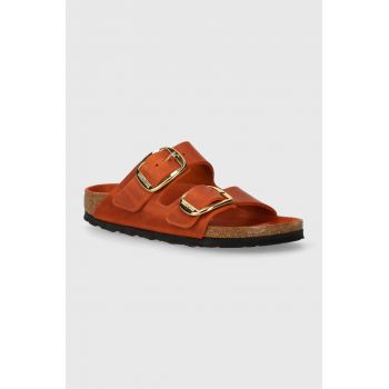 Birkenstock slapi de piele Arizona Big Buckle femei, culoarea portocaliu, 1026661