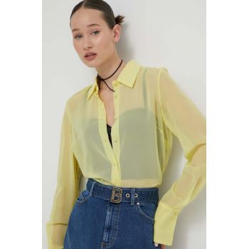 Blugirl Blumarine camasa femei, culoarea galben, cu guler clasic, regular