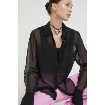 Blugirl Blumarine camasa femei, culoarea negru, cu guler clasic, regular