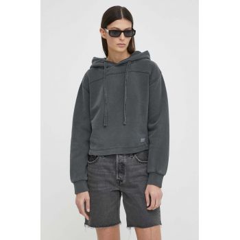 G-Star Raw hanorac de bumbac femei, culoarea gri, cu glugă, neted