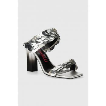 Just Cavalli papuci femei, culoarea argintiu, cu toc drept, 76RA3S31 de firma originali