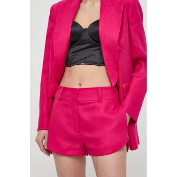 Luisa Spagnoli pantaloni scurti din in AUSILIO culoarea roz, neted, medium waist, 541135