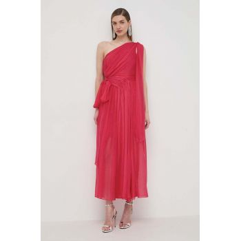 Luisa Spagnoli rochie de matase PANNELLO culoarea roz, maxi, evazati, 540965