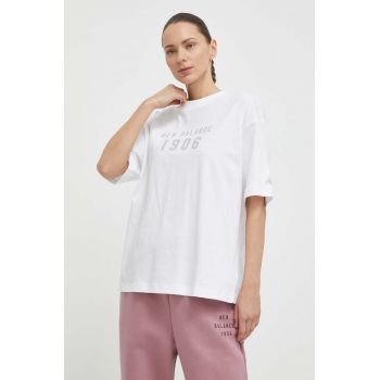 New Balance tricou din bumbac femei, culoarea alb, WT41519WT ieftin
