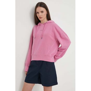 Pepe Jeans bluza Lynette femei, culoarea roz, cu glugă, neted ieftin