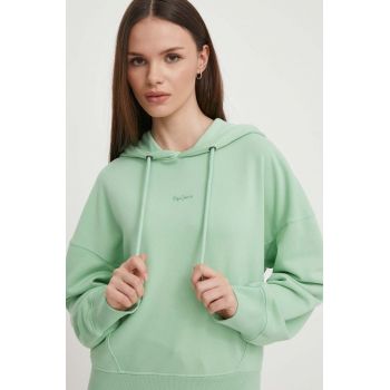 Pepe Jeans bluza Lynette femei, culoarea verde, cu glugă, neted ieftin