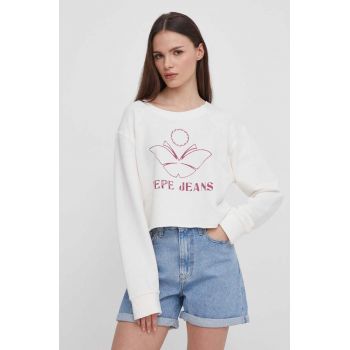 Pepe Jeans hanorac de bumbac Lorelai femei, culoarea bej, cu imprimeu de firma original