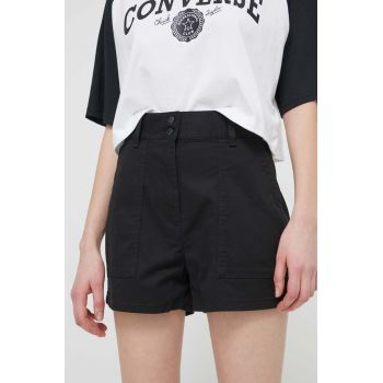 Tommy Jeans pantaloni scurti femei, culoarea negru, neted, high waist