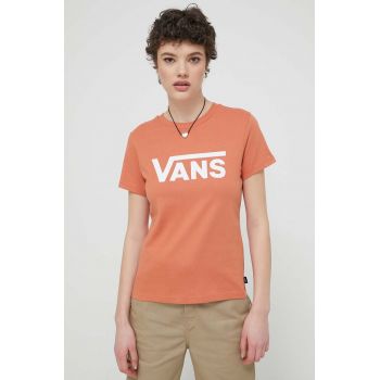 Vans tricou din bumbac femei, culoarea portocaliu de firma original