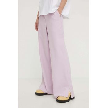 Won Hundred pantaloni femei, culoarea violet, lat, high waist 2834-14229