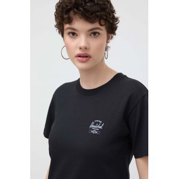 Herschel tricou din bumbac femei, culoarea negru ieftin