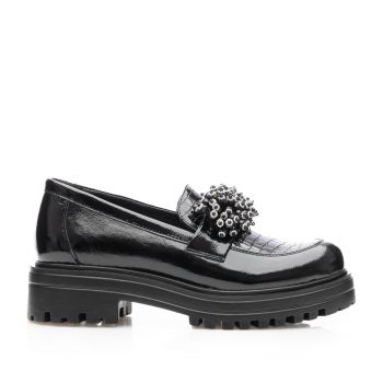 Pantofi casual damă din piele naturală, Leofex - 035 Negru Naplac de firma originali