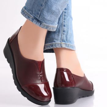 Pantofi dama casual Bordo din Piele Ecologica Rosiri ieftini