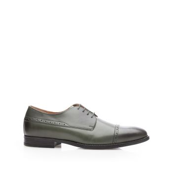 Pantofi eleganți bărbați din piele naturală,Leofex - 510 Verde Box la reducere
