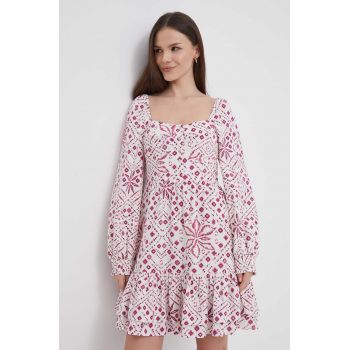 Pepe Jeans rochie din amestec de in culoarea alb, mini, evazati ieftina