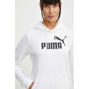 Puma bluză femei, culoarea alb, cu glugă, cu imprimeu 586791
