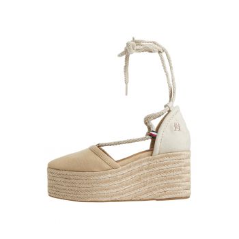 Sandale-espadrile cu sireturi si talpa wedge