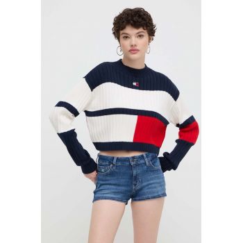 Tommy Jeans pulover de bumbac culoarea bej, light