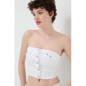 Tommy Jeans top din denim culoarea alb