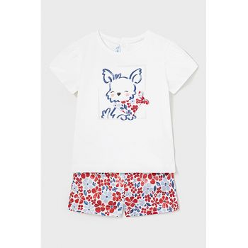 Set de top din amestec de bumbac cu model si pantaloni scurti