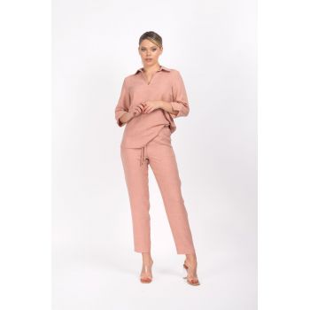 Pantaloni LaDonna lungi din vascoza de culoare roz prafuit