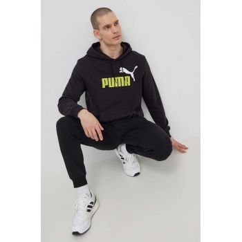 Puma bluză bărbați, culoarea negru, cu glugă, imprimeu 586765