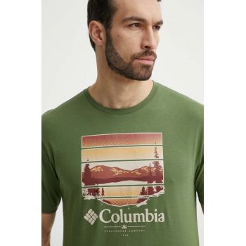 Columbia tricou din bumbac Path Lake bărbați, culoarea verde, cu imprimeu 1934814 ieftin