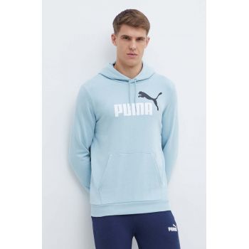 Puma bluză bărbați, culoarea turcoaz, cu glugă, imprimeu 586765 ieftin