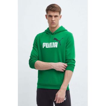 Puma bluză bărbați, culoarea verde, cu glugă, imprimeu 586765 ieftin