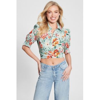 Camasa crop cu model floral ieftina