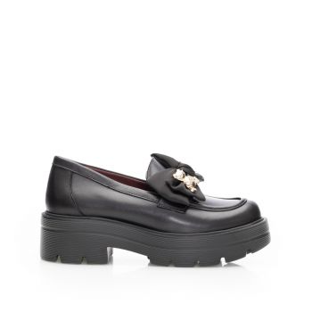 Pantofi casual damă din piele naturală, Leofex - 080 Negru Box