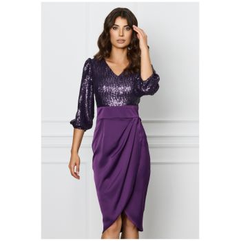 Rochie Dy Fashion mov cu paiete la bust si fusta din satin