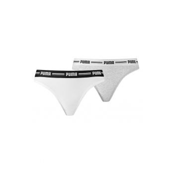 Set de chiloti tanga cu banda logo in talie - 2 perechi
