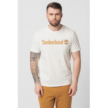 Tricou cu decolteu la baza gatului si imprimeu logo Linear