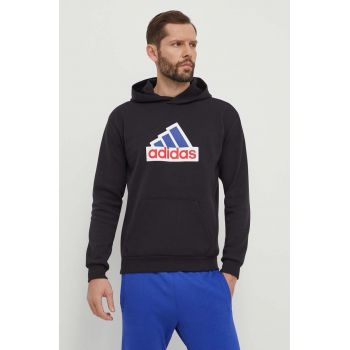 adidas bluza barbati, culoarea negru, cu glugă, cu imprimeu, IS3233 de firma original