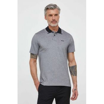 BOSS Orange polo de bumbac culoarea negru, melanj