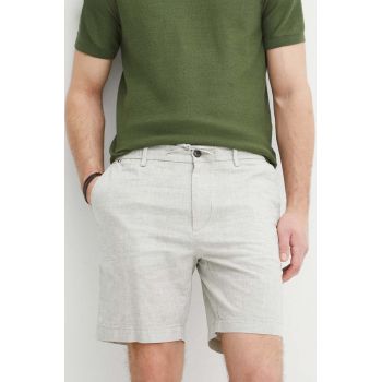 BOSS pantaloni scurți din amestec de in culoarea verde