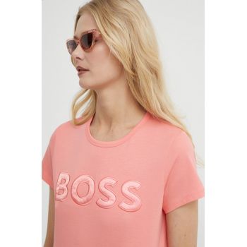 BOSS tricou din bumbac femei, culoarea violet